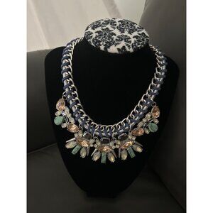 Premier Designs Offshore Necklace With Multicolor Gemstones & Blue Woven Cord